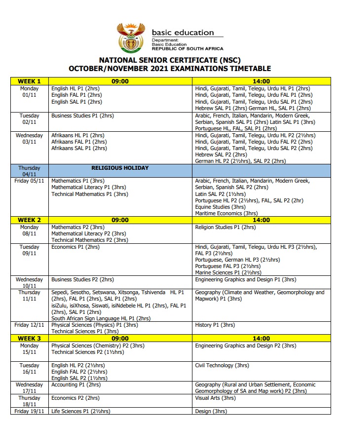 National Senior Certificate Matric Exam Timetable 2024 Neaeagradegovet