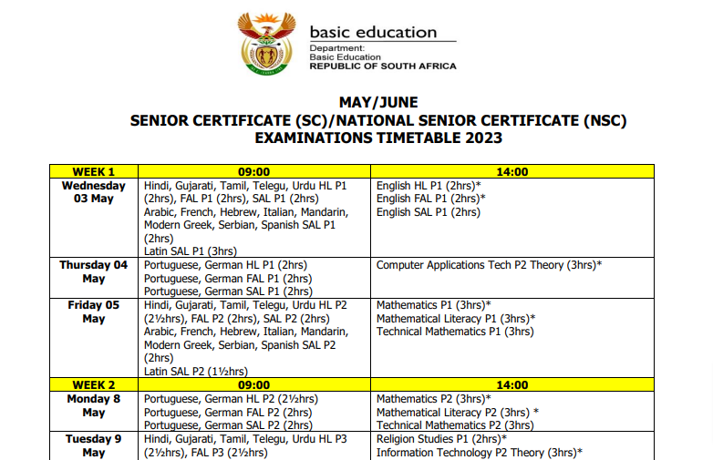 Dept Releases May/June Matric Exam Timetable 2023 SA Online Portal